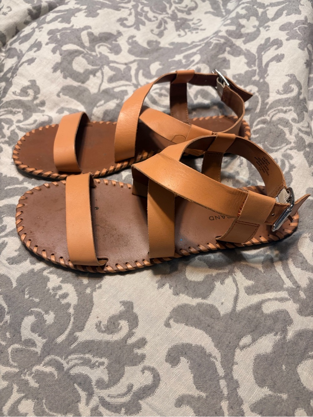 Lucky Brand Tan Strappy Leather Ankle Buckle Sandals
